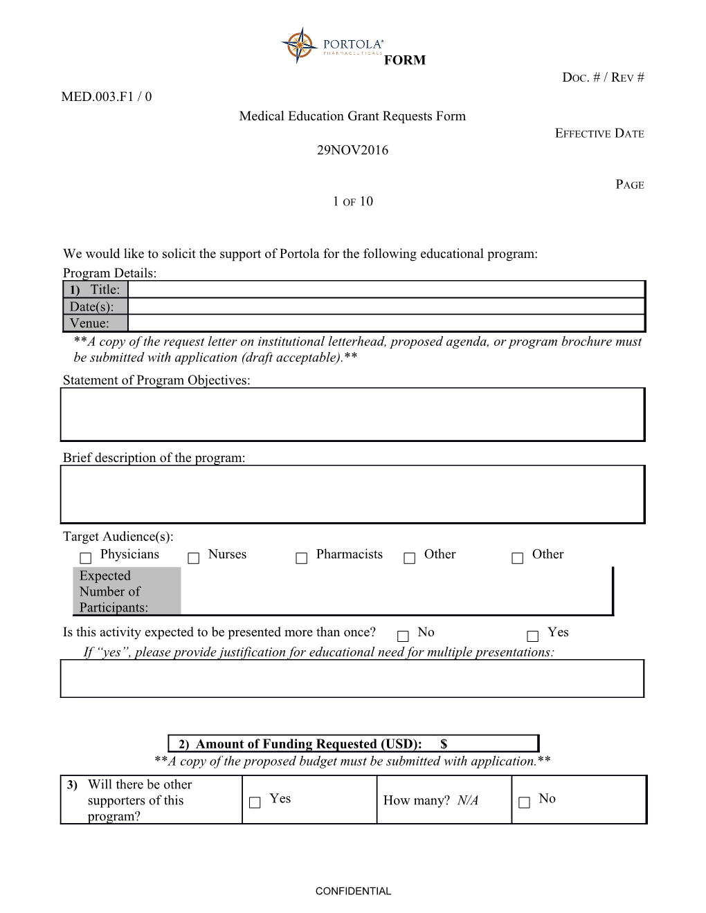 Medical Education Grant Requests Form