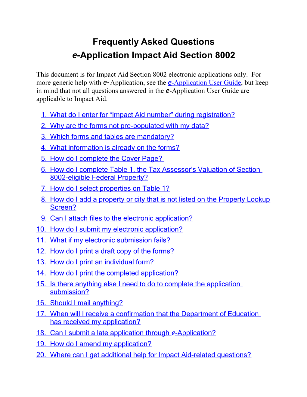 Frequently Asked Questions - Section 8002 - Impact Aid Program (MS Word)