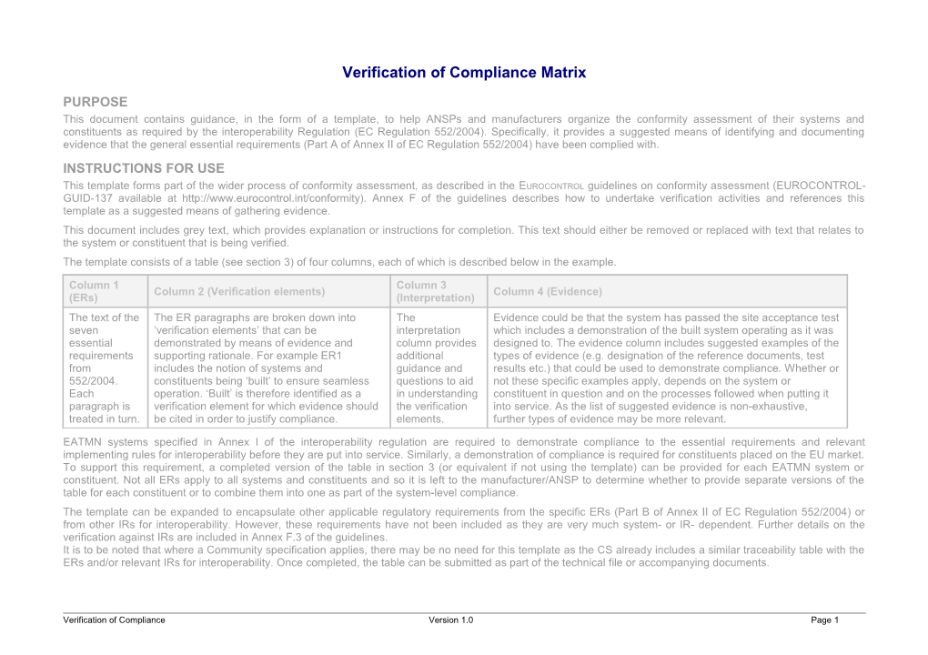 CATF COMPLIANCE MATRIX EC Reg 552/2004