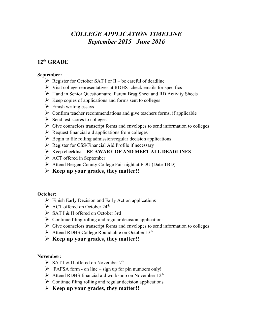 College Application Timeline