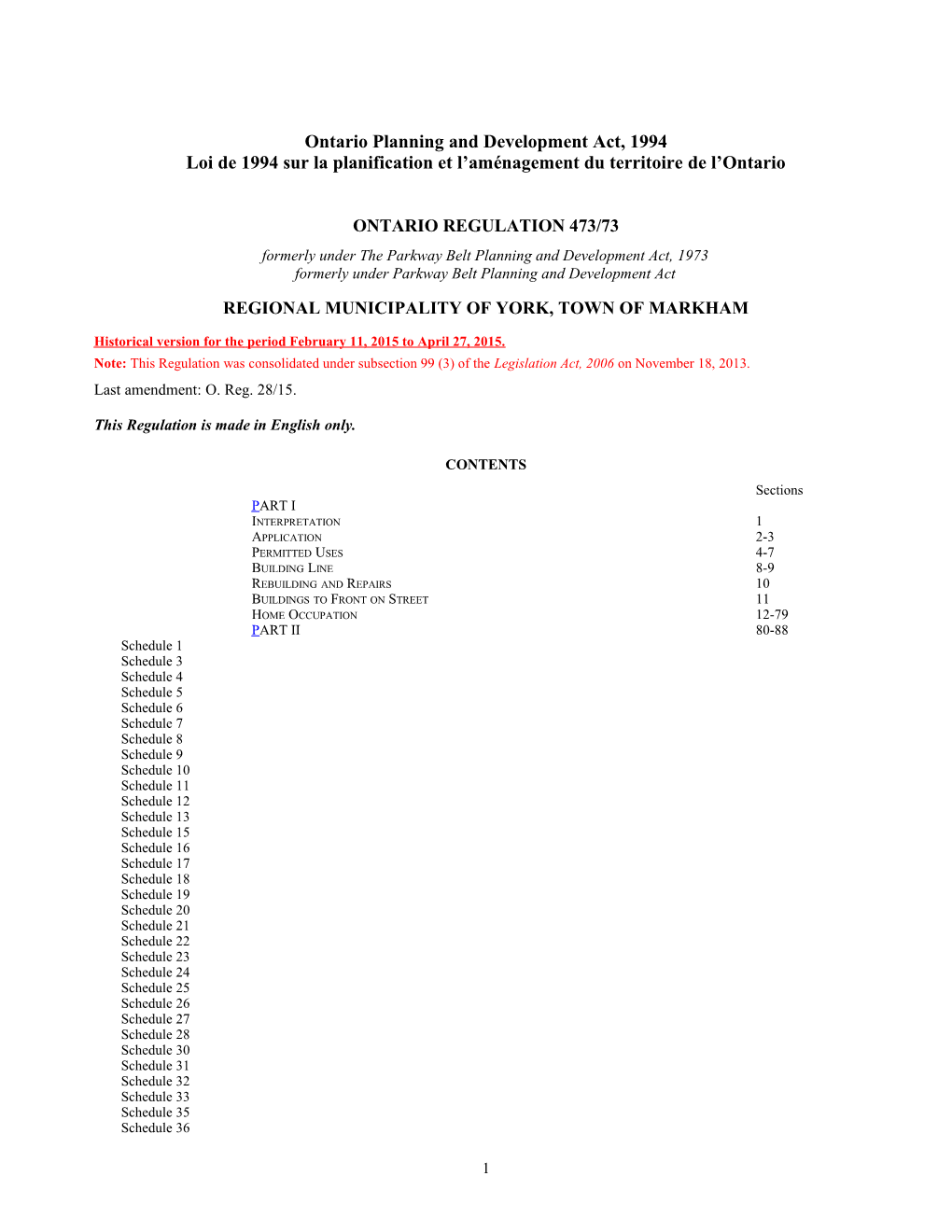 Ontario Planning and Development Act, 1994 - O. Reg. 473/73