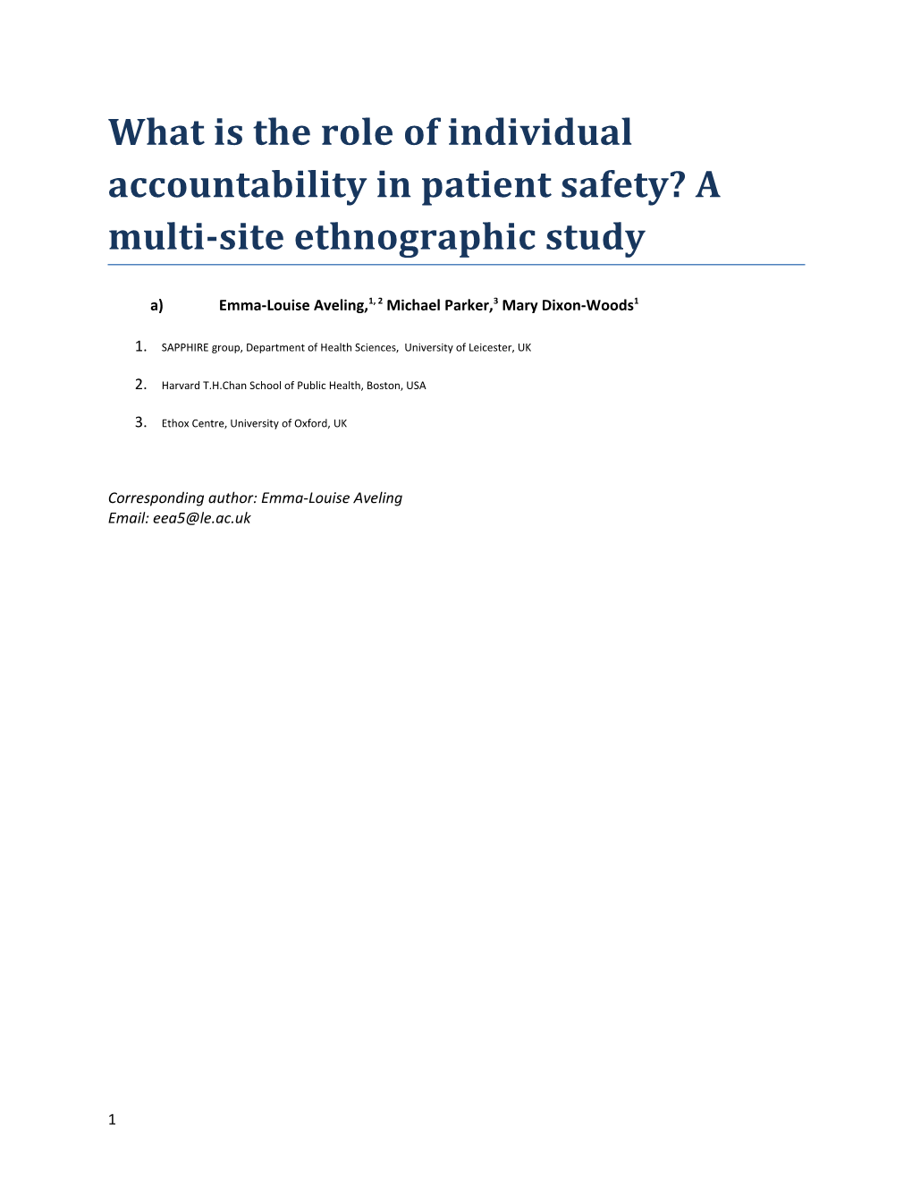 What Is the Role of Individual Accountability in Patient Safety? a Multi-Site Ethnographic Study