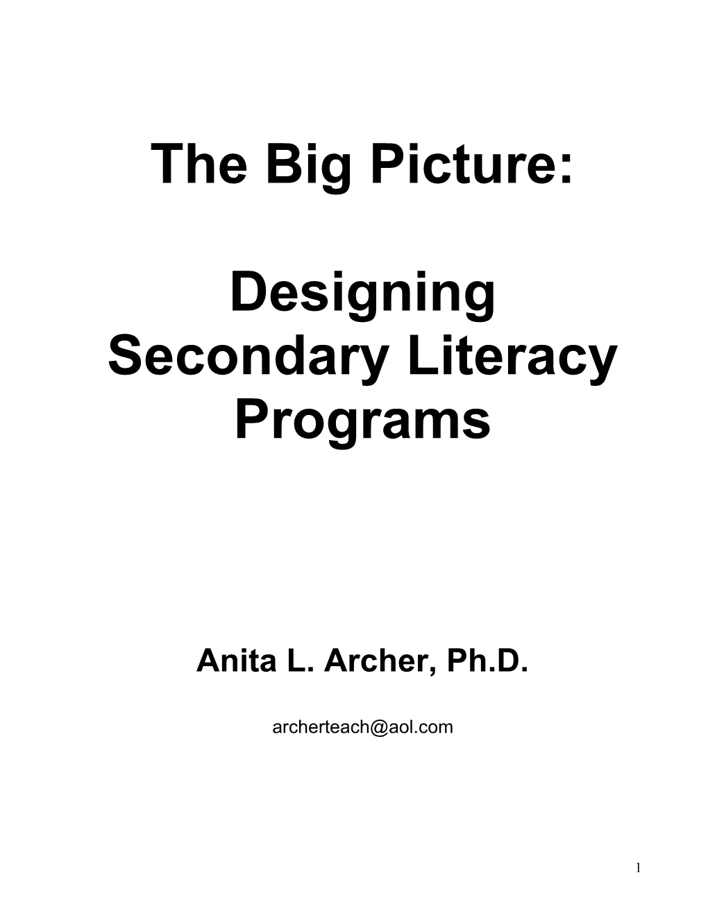 Designing Secondary Literacy Programs