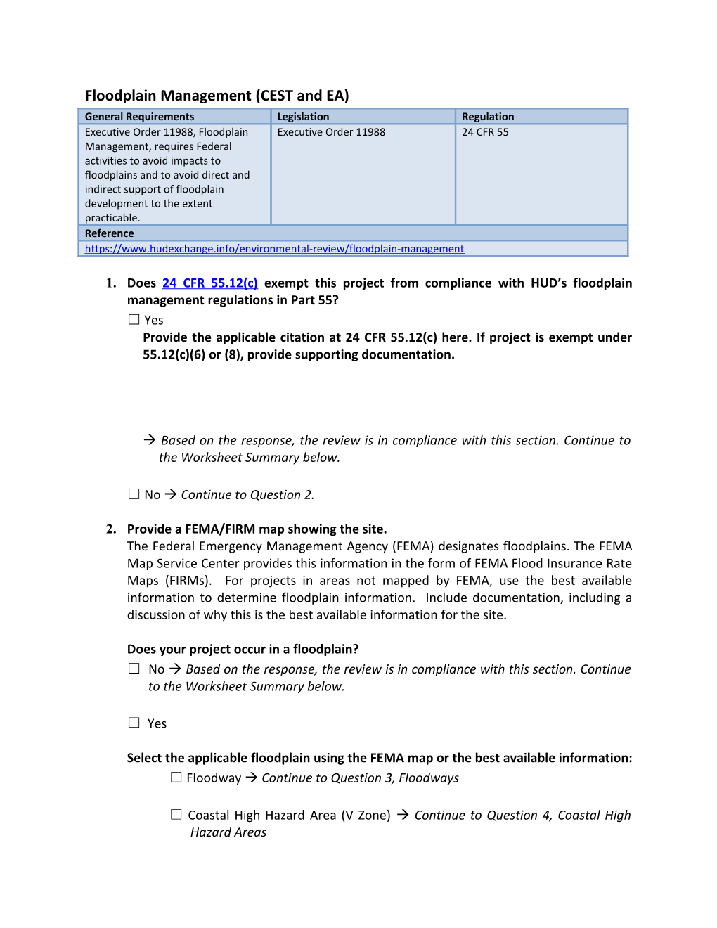 Floodplain Management - Worksheet