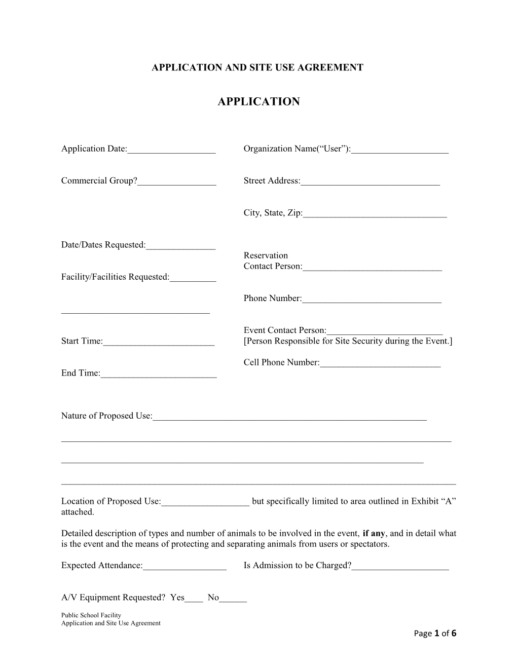 Application and Site Use Agreement