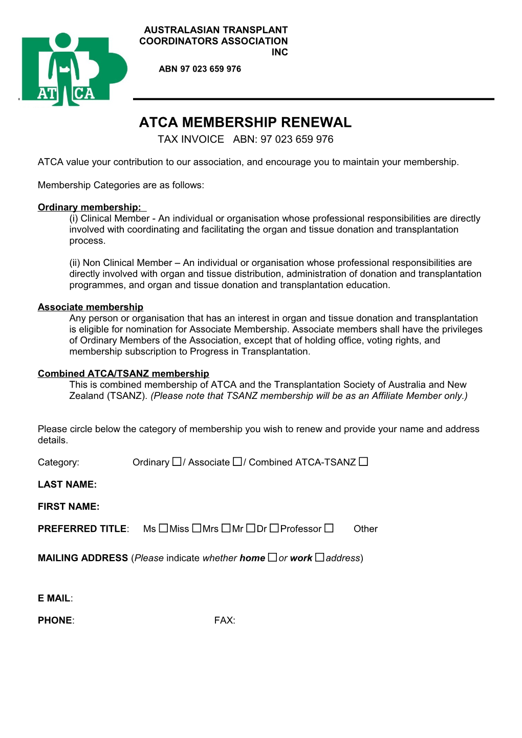 Atca Membership Renewal