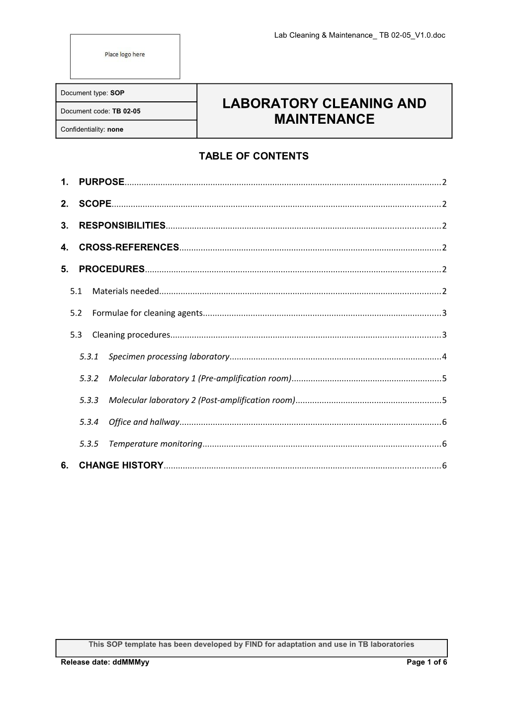 Lab Cleaning & Maintenance TB 02-05 V1.0