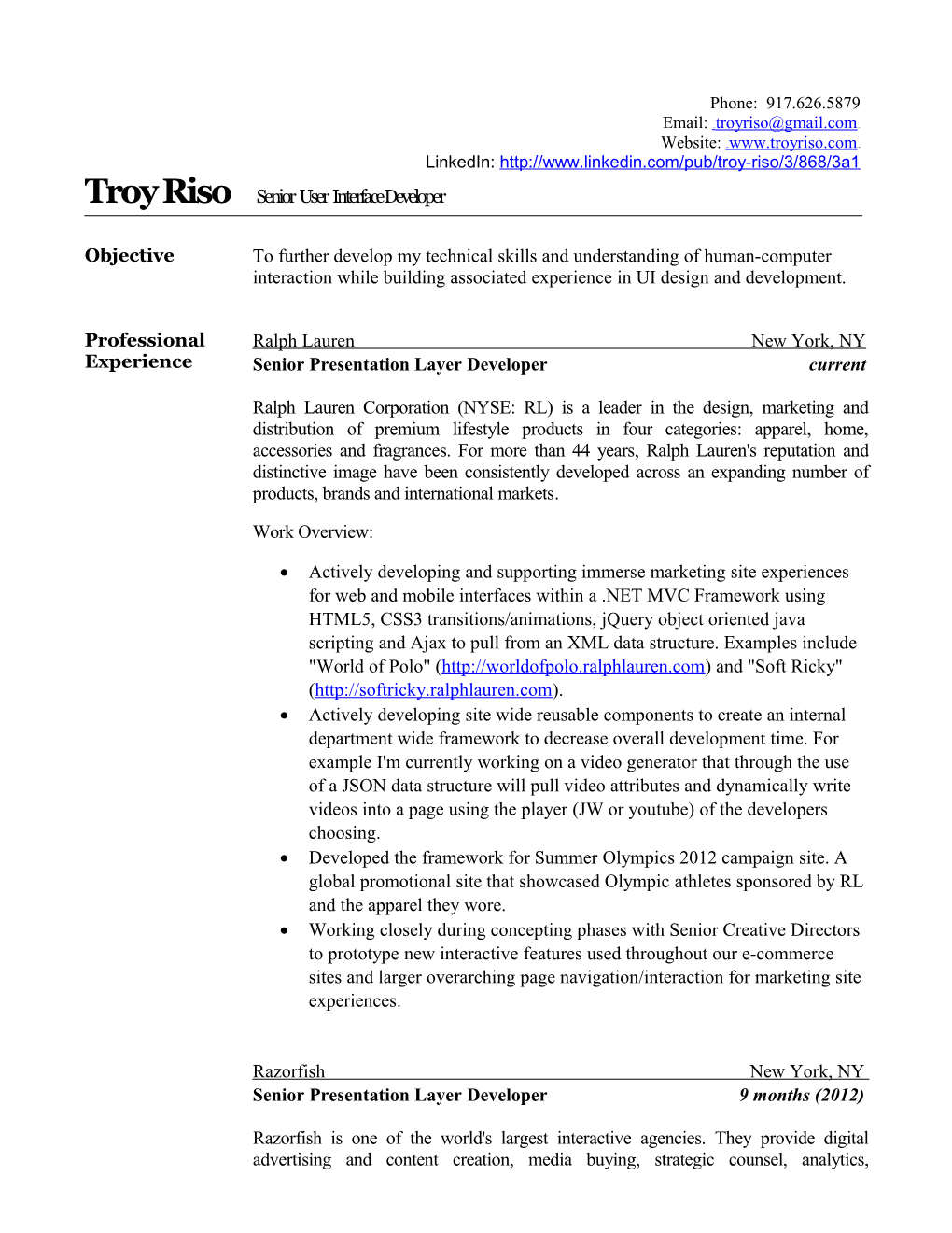 Troy Riso Senior User Interface Developer