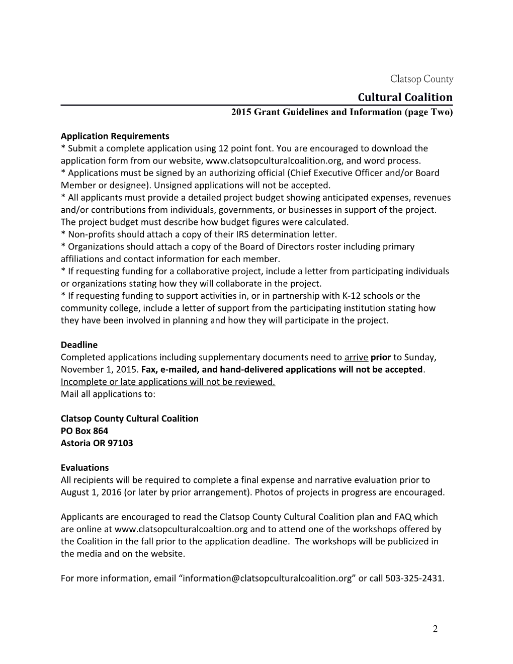 2015 Grant Guidelines and Information (Page One)