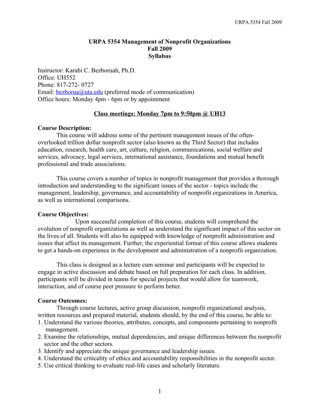 URPA 5354 Management of Nonprofit Organizations