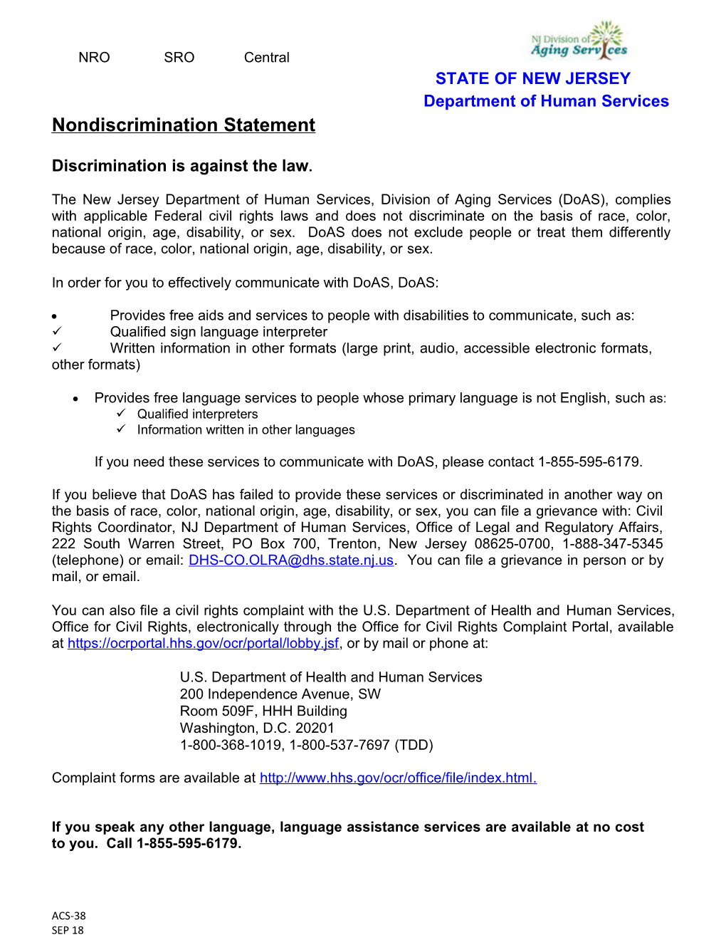 Appendix a to Part 92 Sample Notice Informing Individuals About Nondiscrimination And