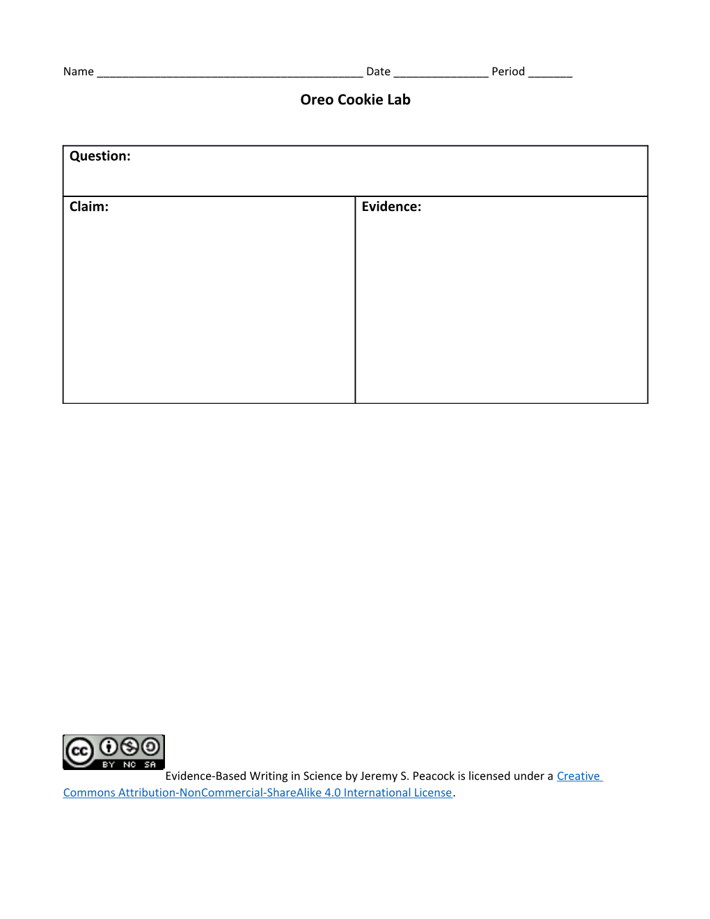 Claim-Evidence-Reasoning Rubric