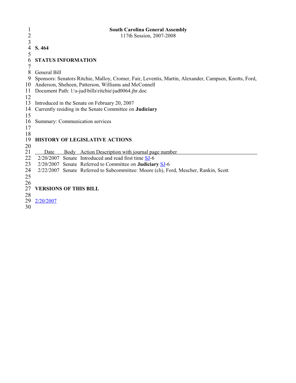 2007-2008 Bill 464: Communication Services - South Carolina Legislature Online