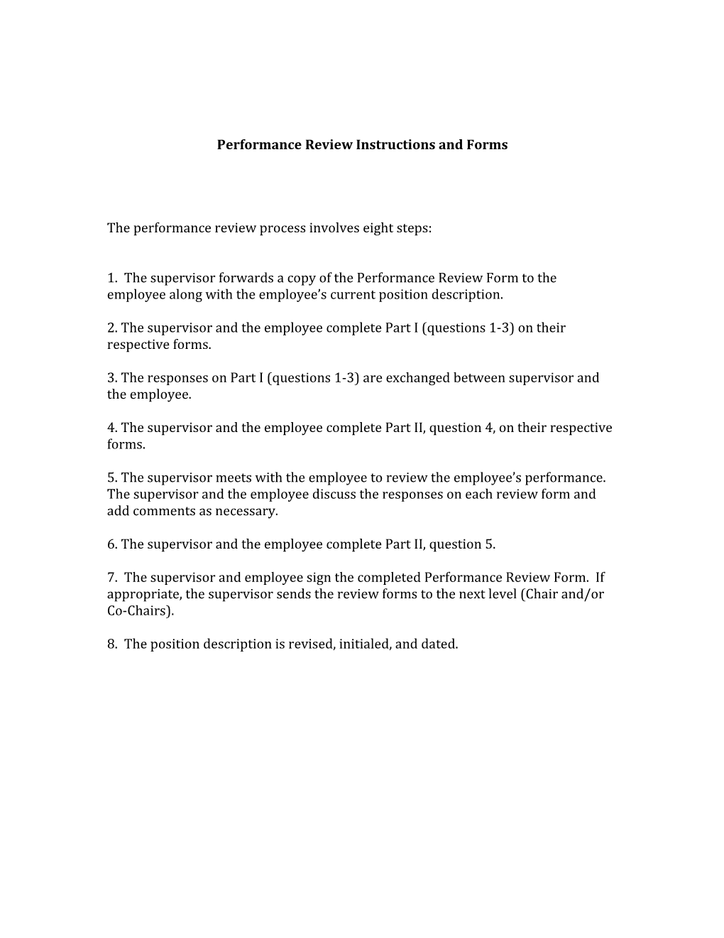 Performance Review Instructions and Forms