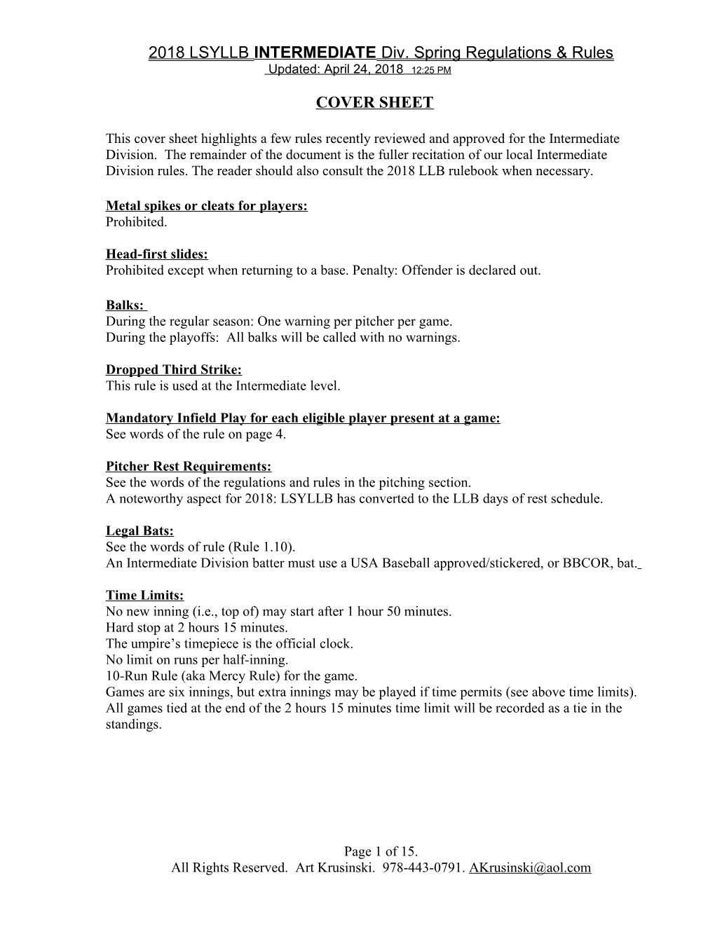 SLL 2011 Majors & AAA Regulations & Rules