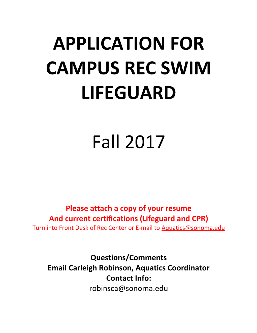Application for Campus Rec Swim Lifeguard