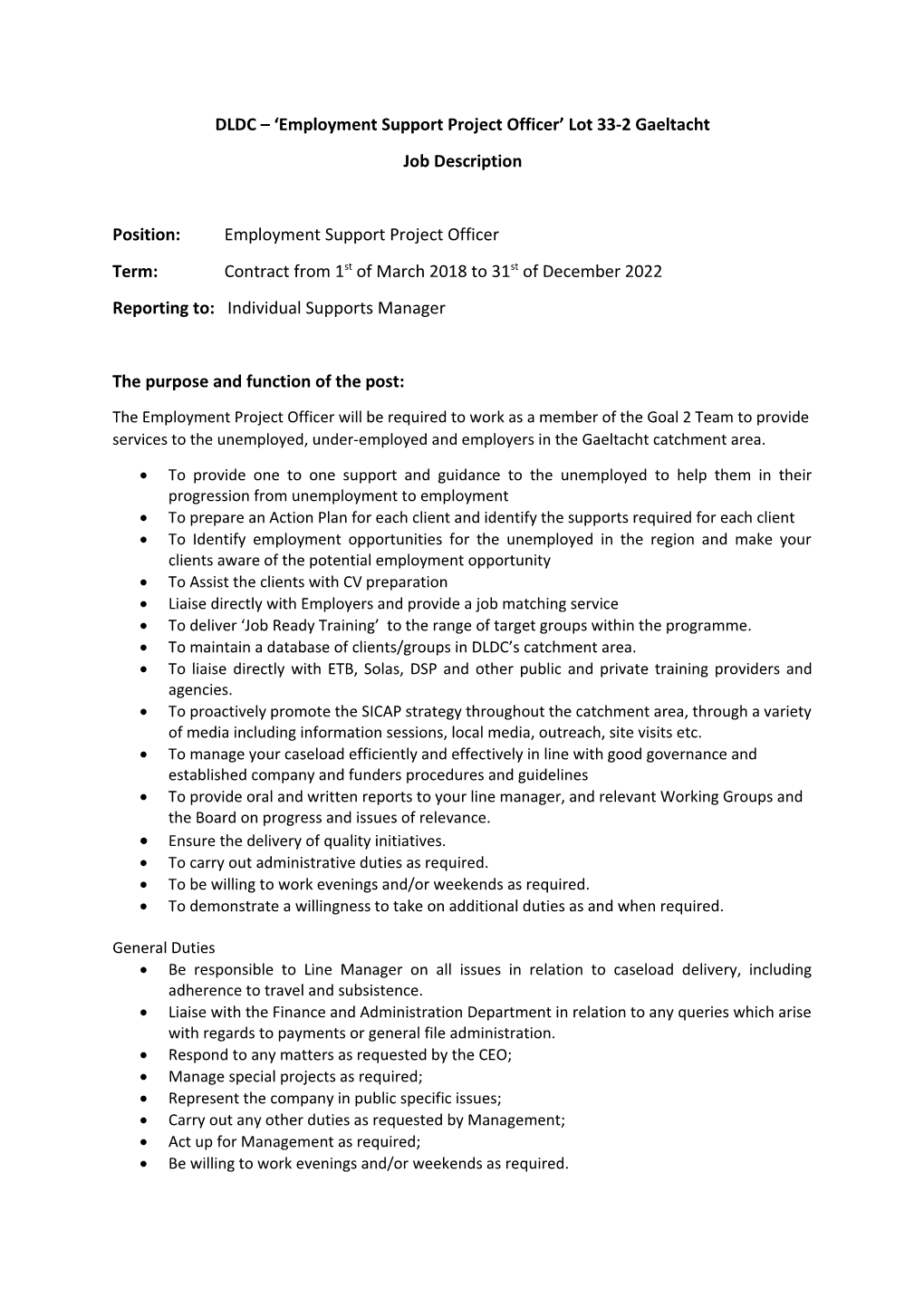 DLDC Employment Support Project Officer Lot 33-2 Gaeltacht