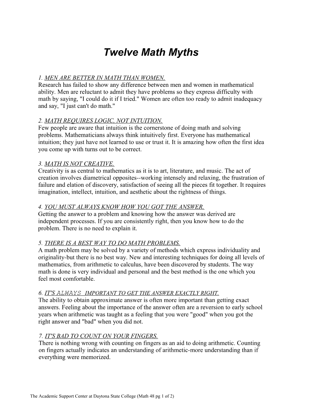 Twelve Math Myths