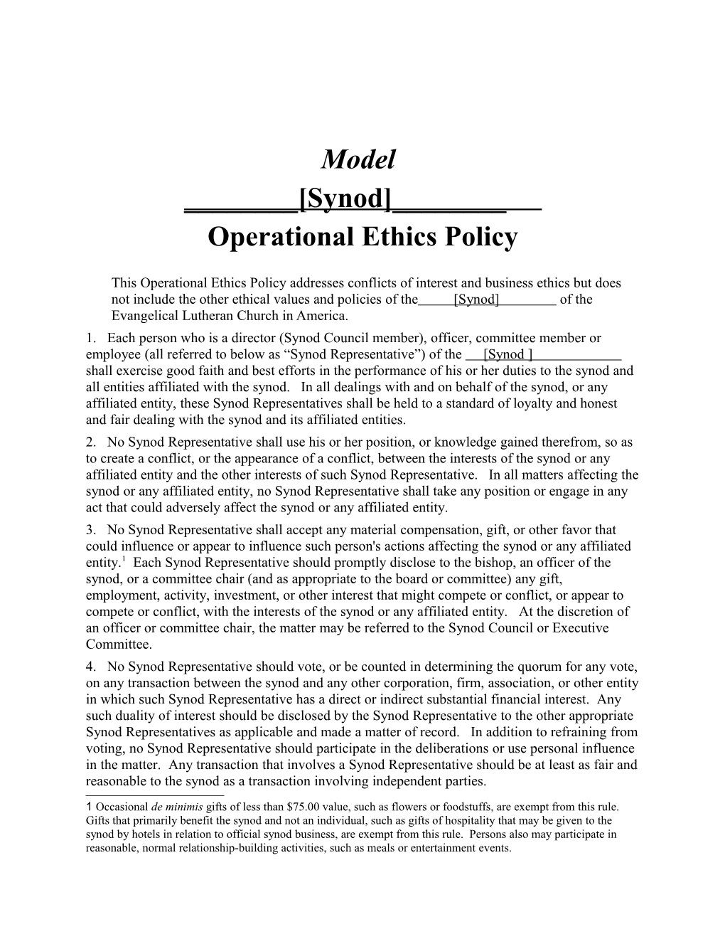Sample Synod Ethics Policy