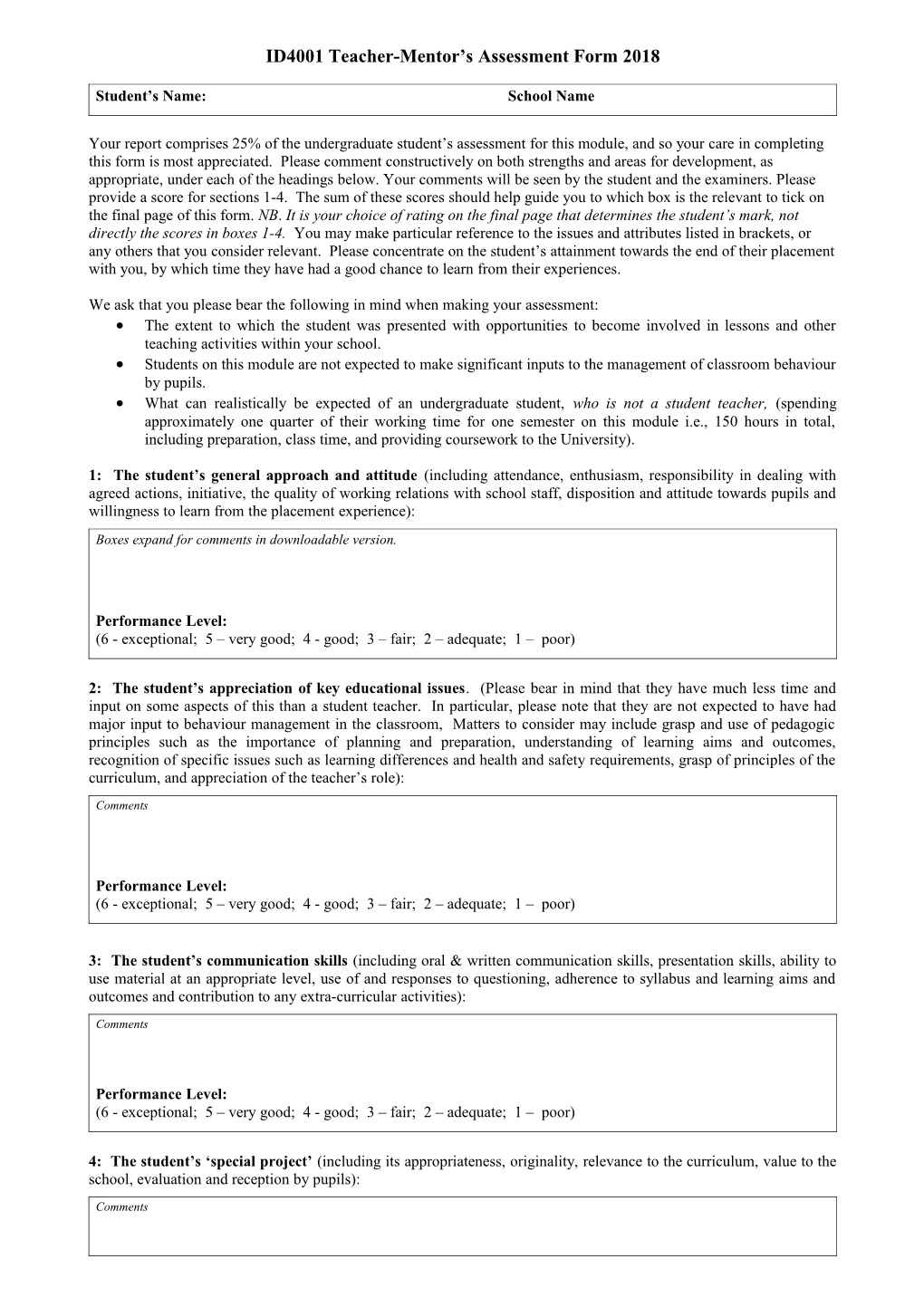 ID4001 Teacher-Mentor S Assessment Form 2018 BS1