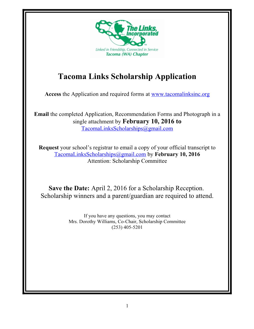 Tacoma Links Scholarship Application