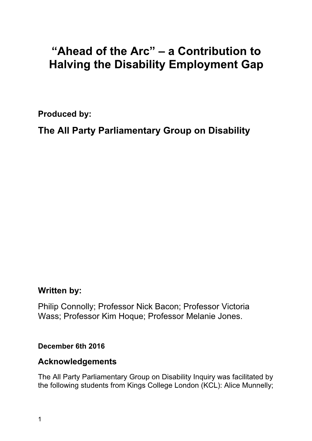 Ahead of the Arc a Contribution to Halving the Disability Employment Gap