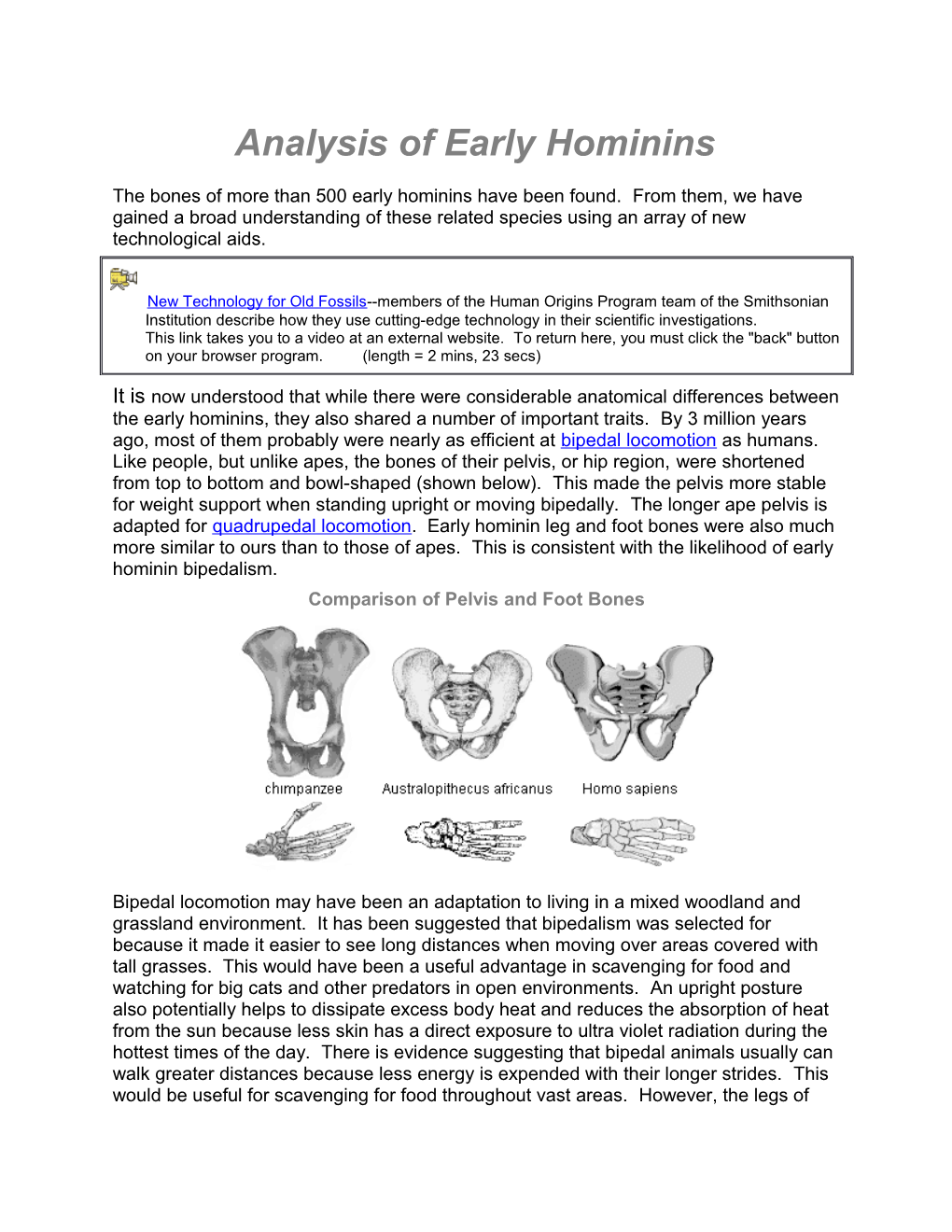 Analysis of Early Hominins