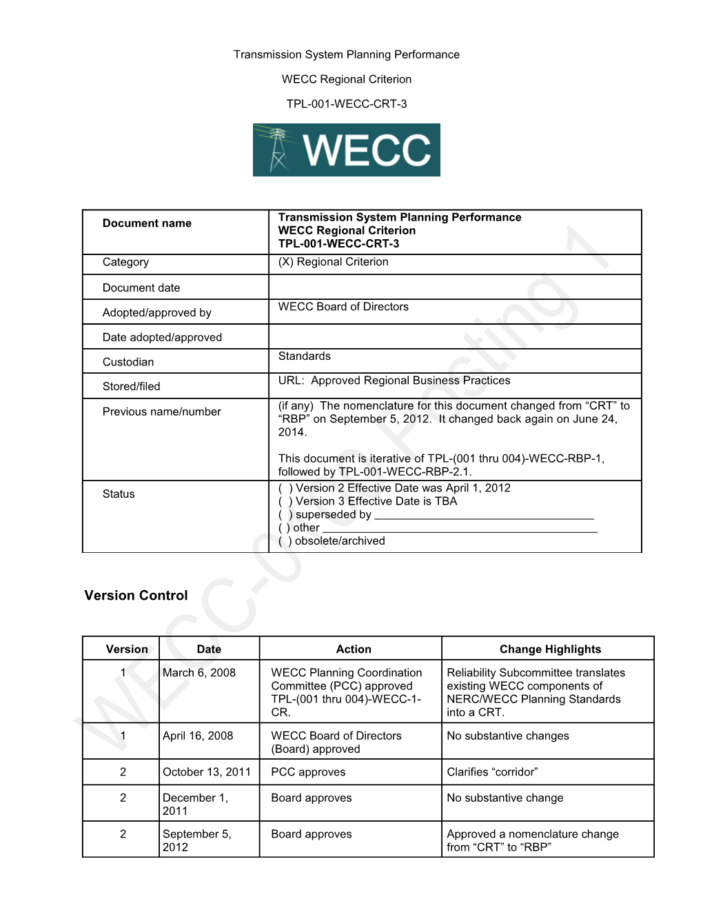 WECC-0100 Posting 1 TPL-001-WECC-CRT-3 Clean