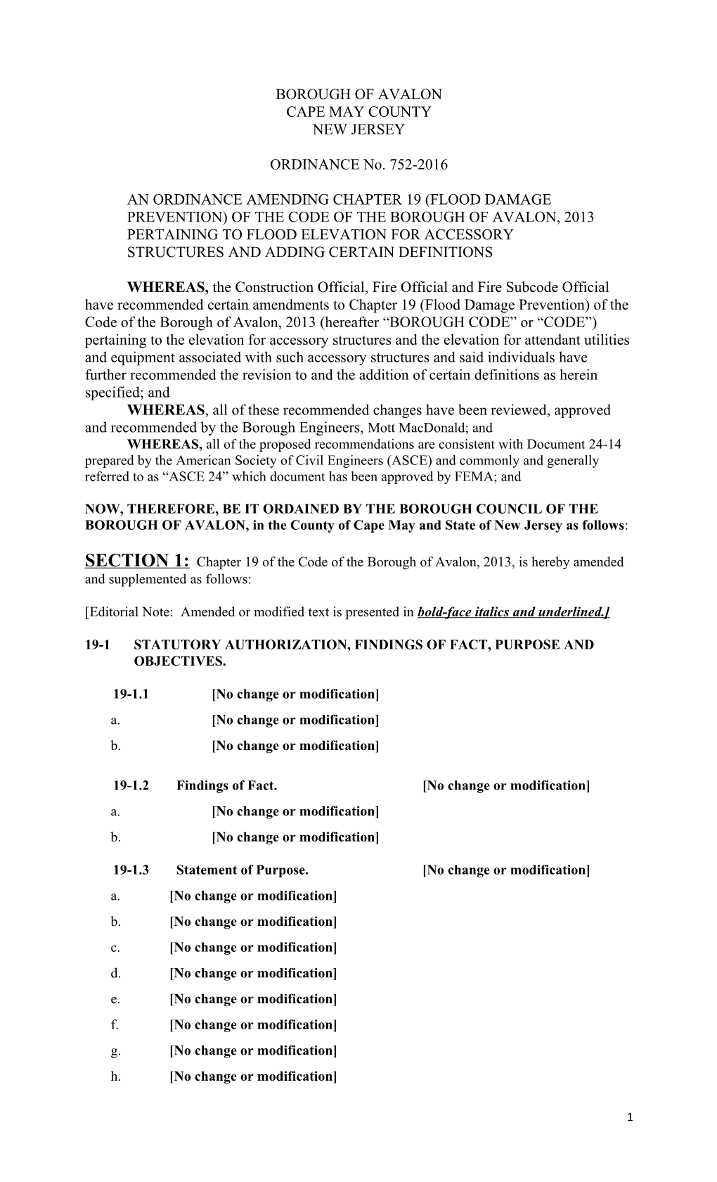 An Ordinance Amending Chapter 19 (Flood Damage