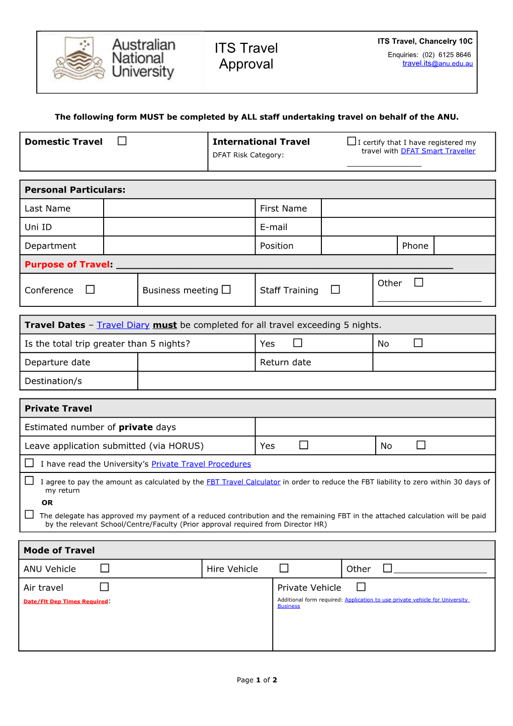 Travel Approval Form