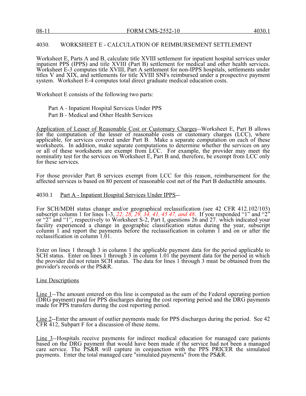 4030.Worksheet E - Calculation of Reimbursement Settlement