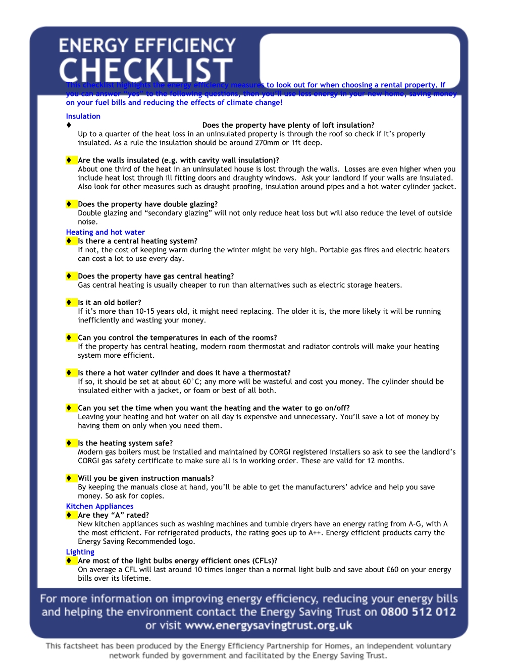 Energy Efficiency Checklist for Students