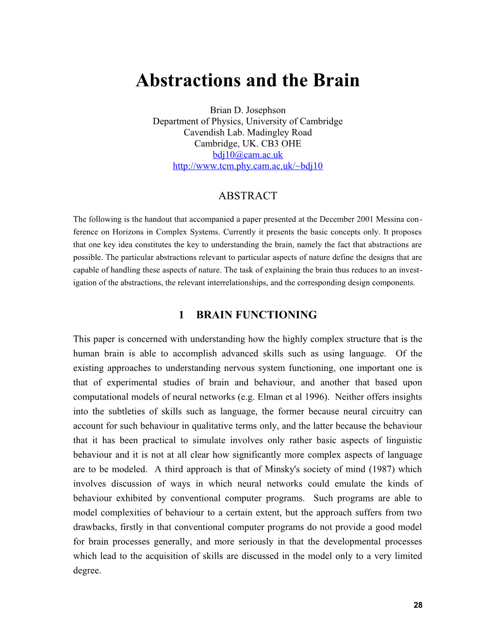 Abstractions and the Brain