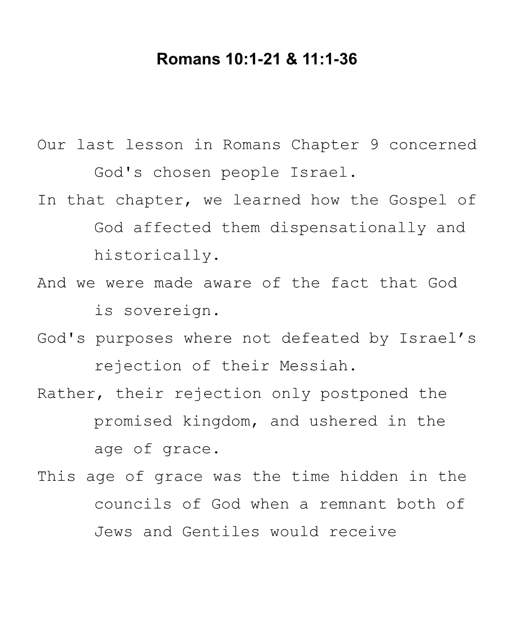 Our Last Lessonin Romanschapter 9 Concerned God's Chosen People Israel