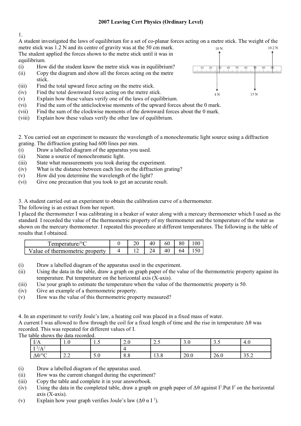 2007 Leaving Cert Physics (Ordinary Level)