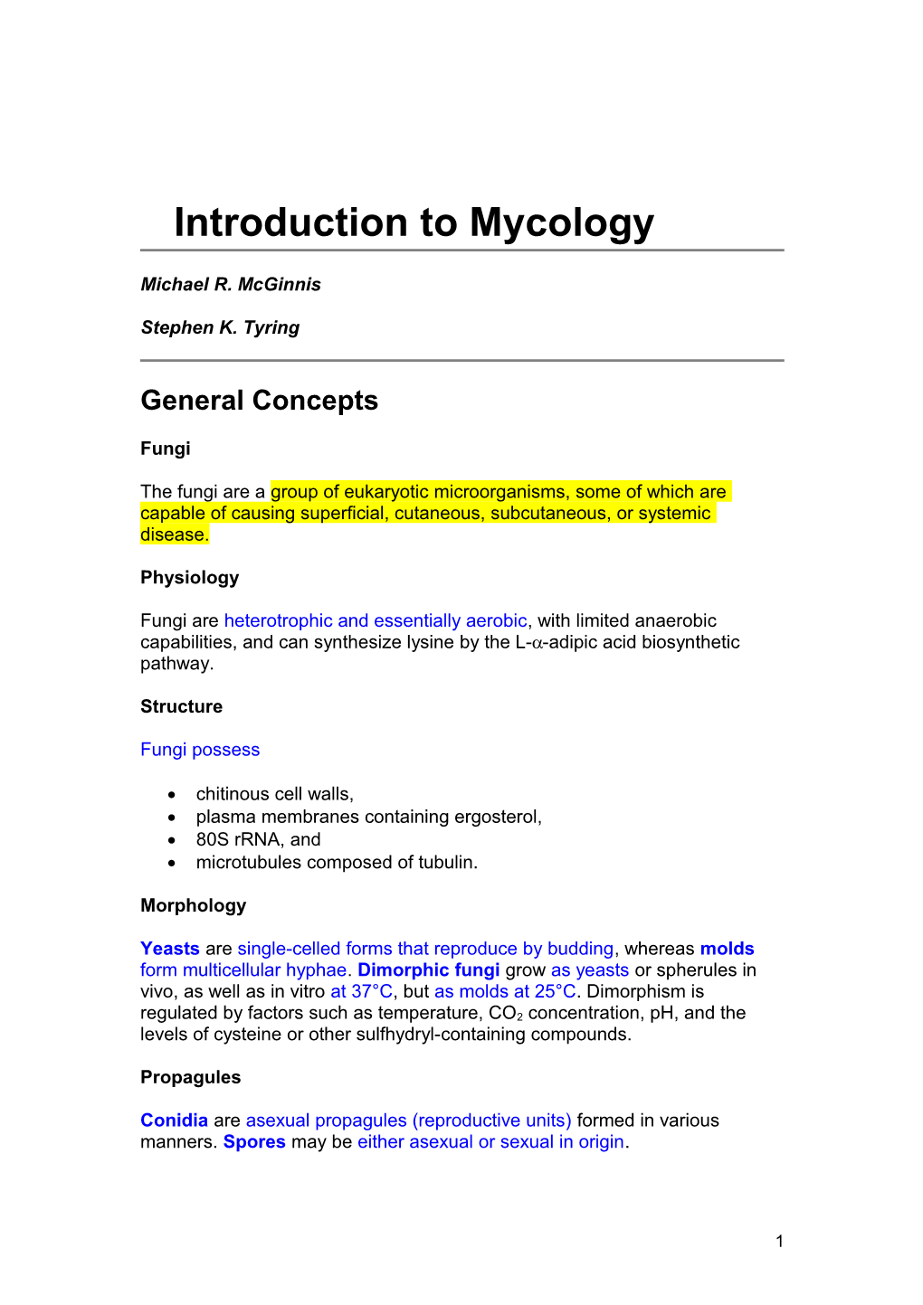 Introduction to Mycology