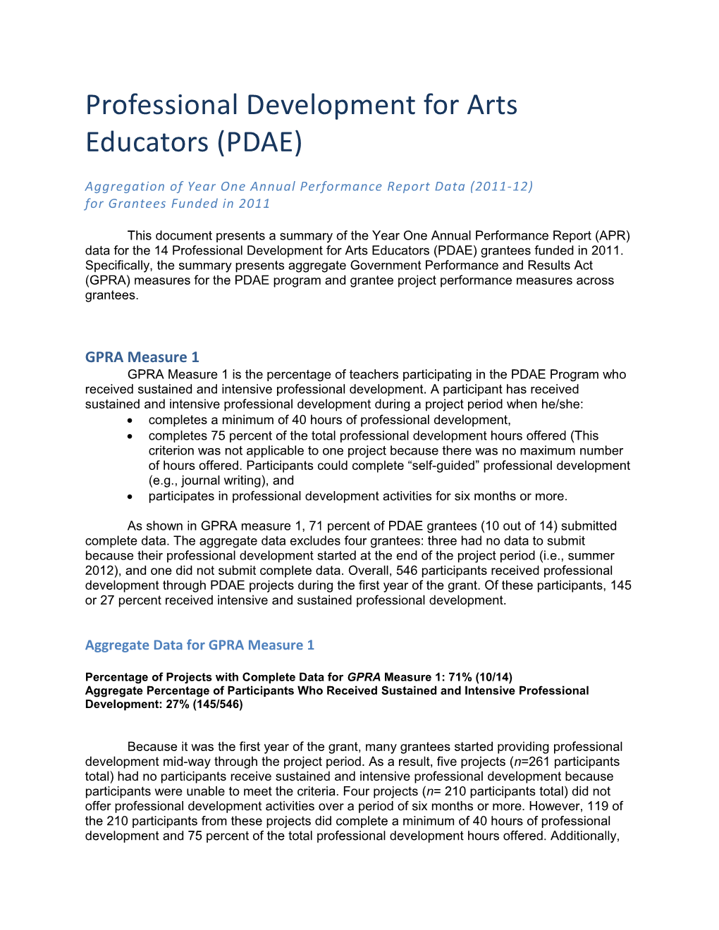 Professional Development for Arts Educators (PDAE)