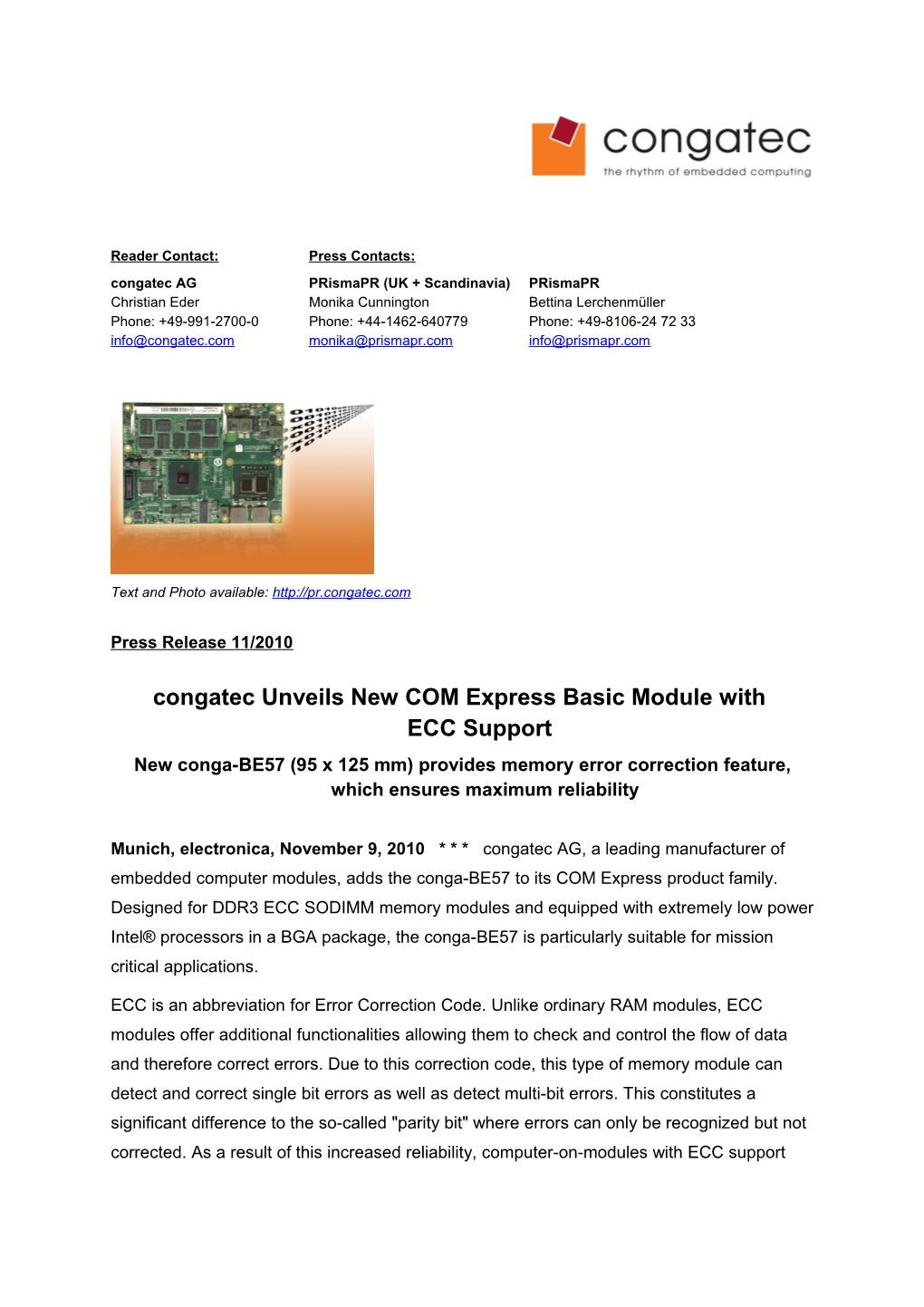 Congatec Unveils New COM Express Basic Module with ECC Support