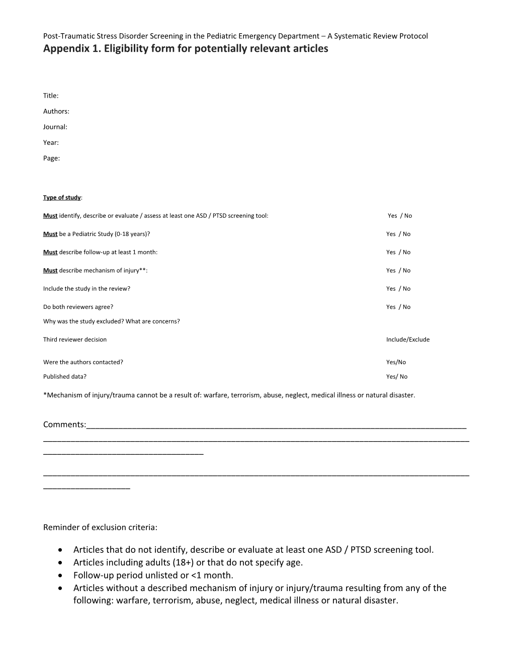 Appendix 1. Eligibility Form for Potentially Relevant Articles