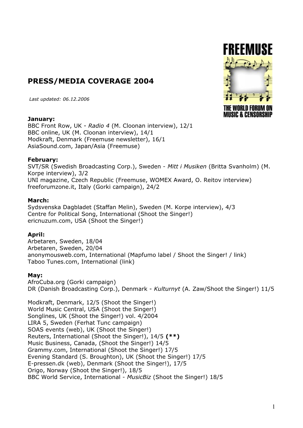 Press/Media Coverage2004