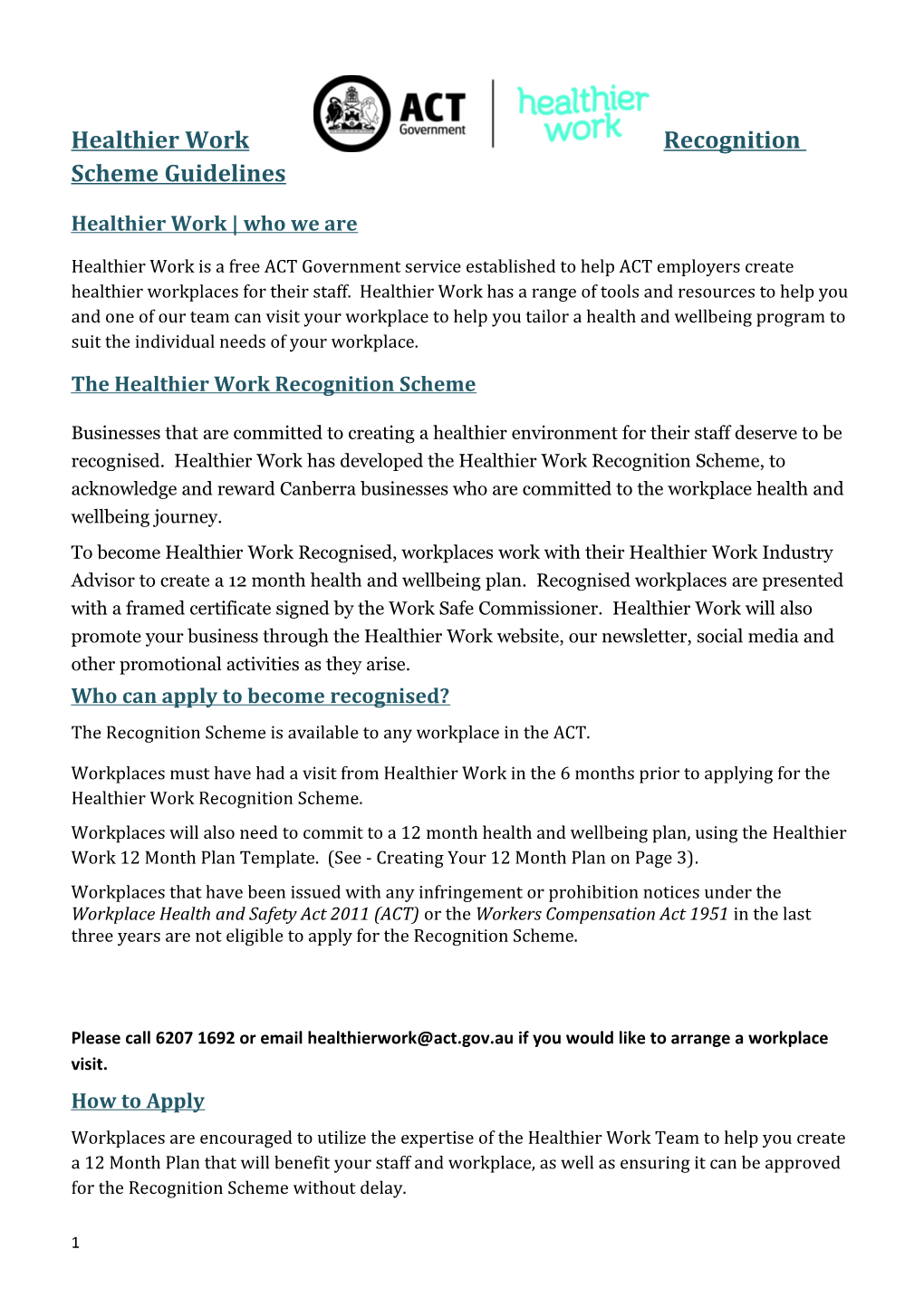 Healthier Work Recognition Scheme Guidelines