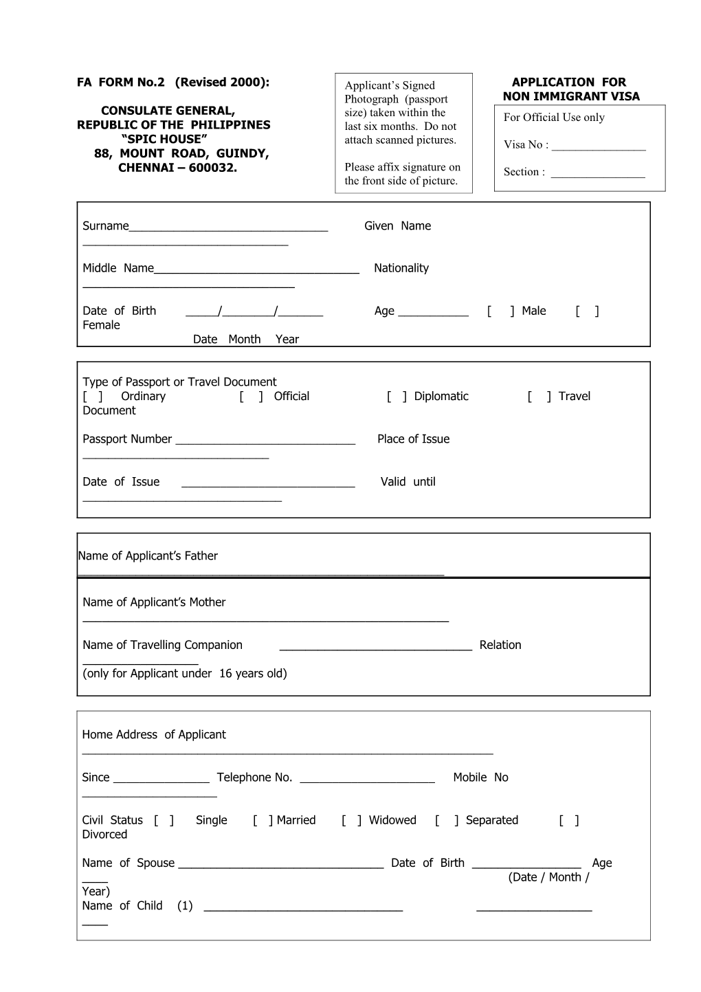 FA FORM No.2 (Revised 2000): APPLICATION FOR