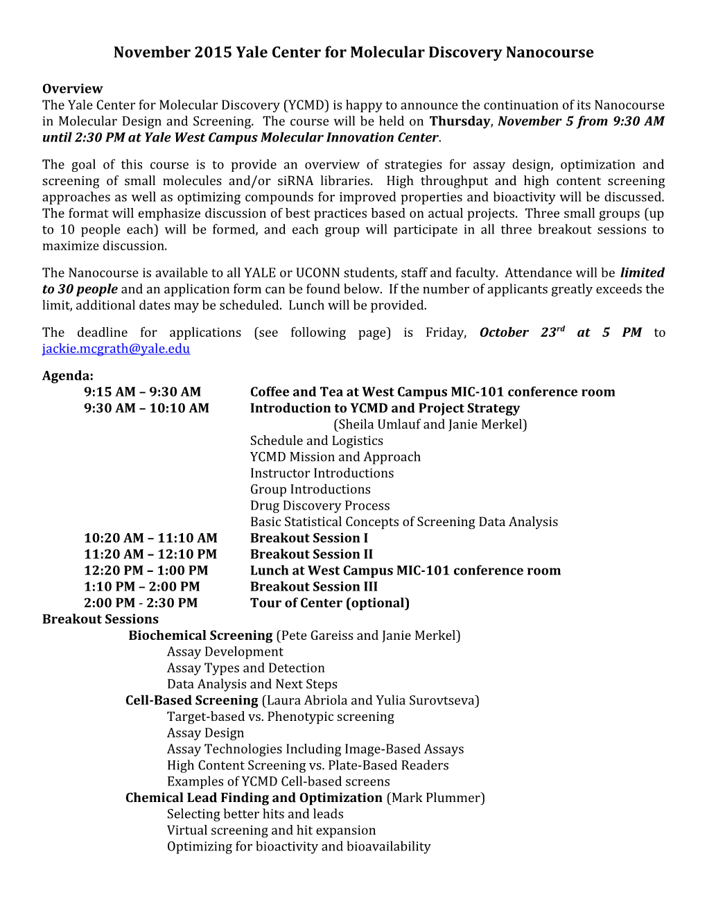 Yale Center for Molecular Discovery2015nanocourse