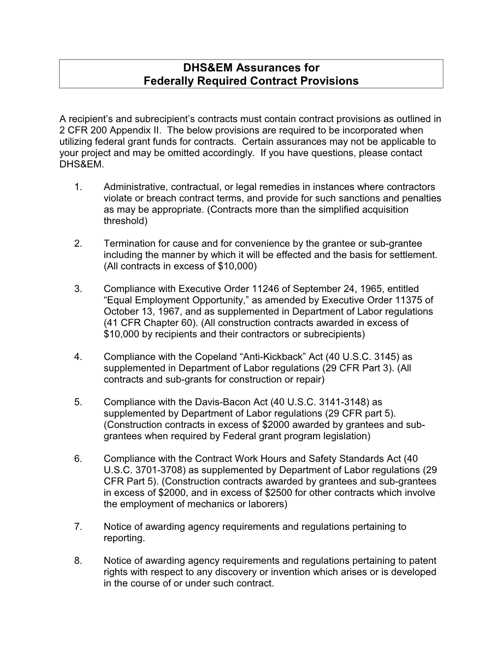 DHS&EM Addendum For