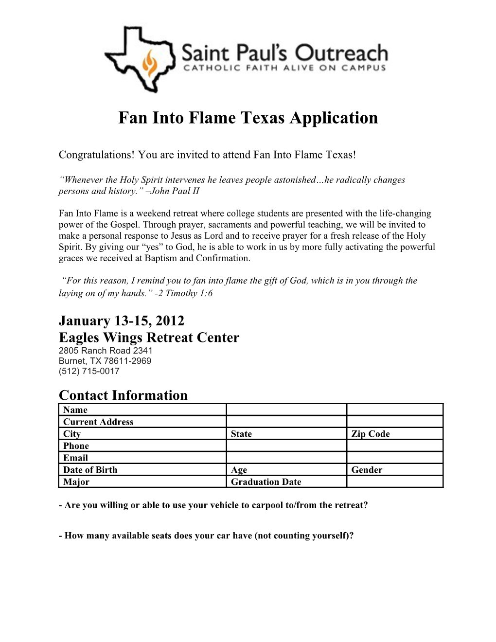 Fan Into Flame Texas Application