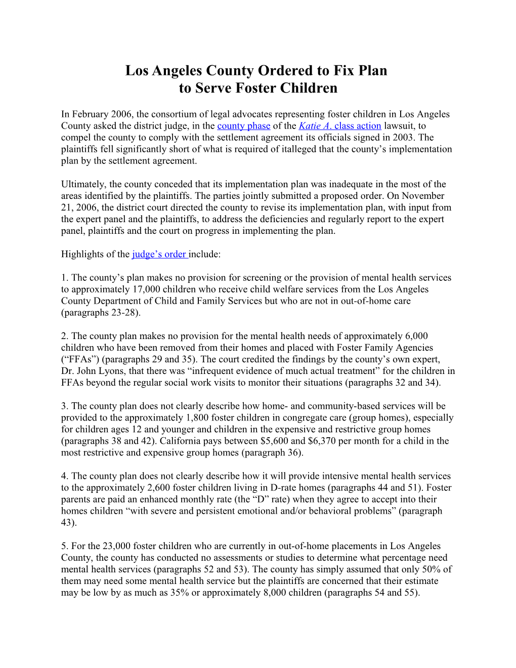 Los Angeles County Ordered to Fix Plan to Serve Foster Children