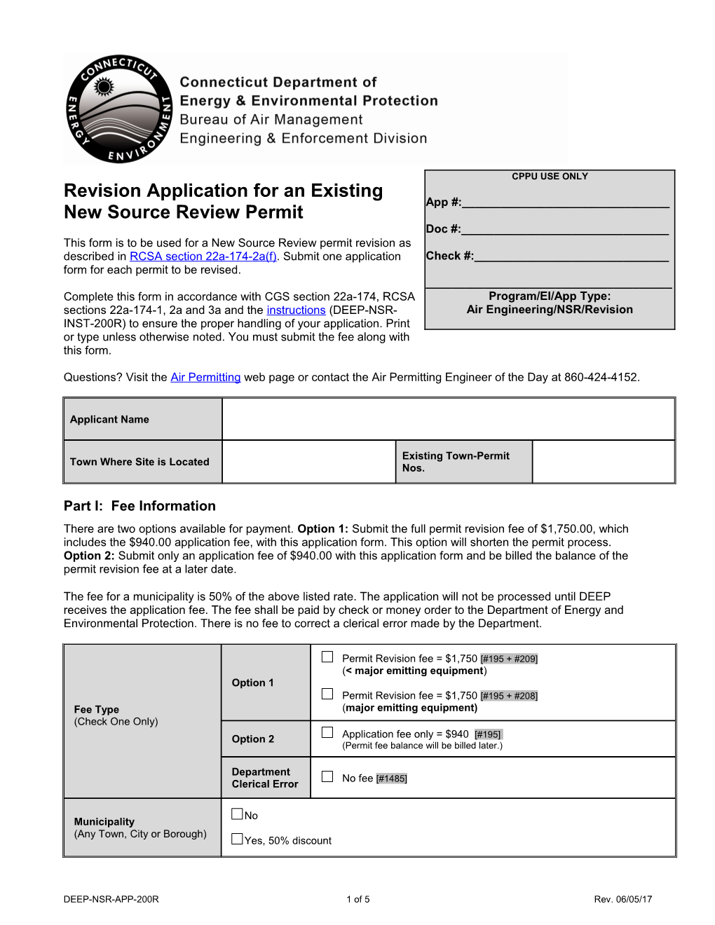 Revision Application for an Existing New Source Review Permit