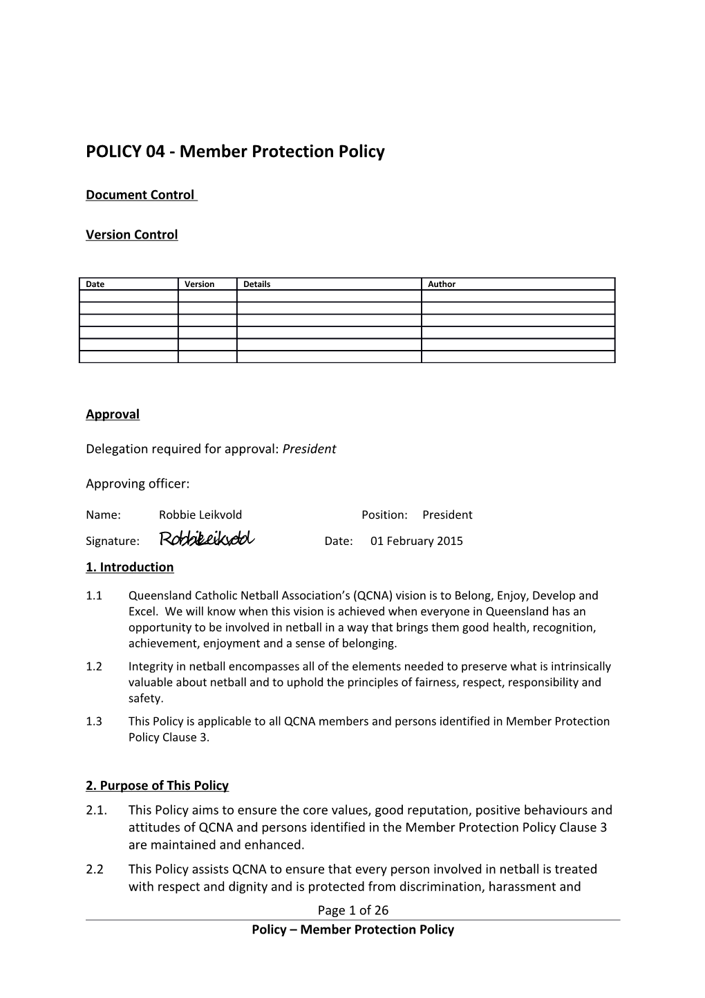 POLICY04 - Member Protection Policy