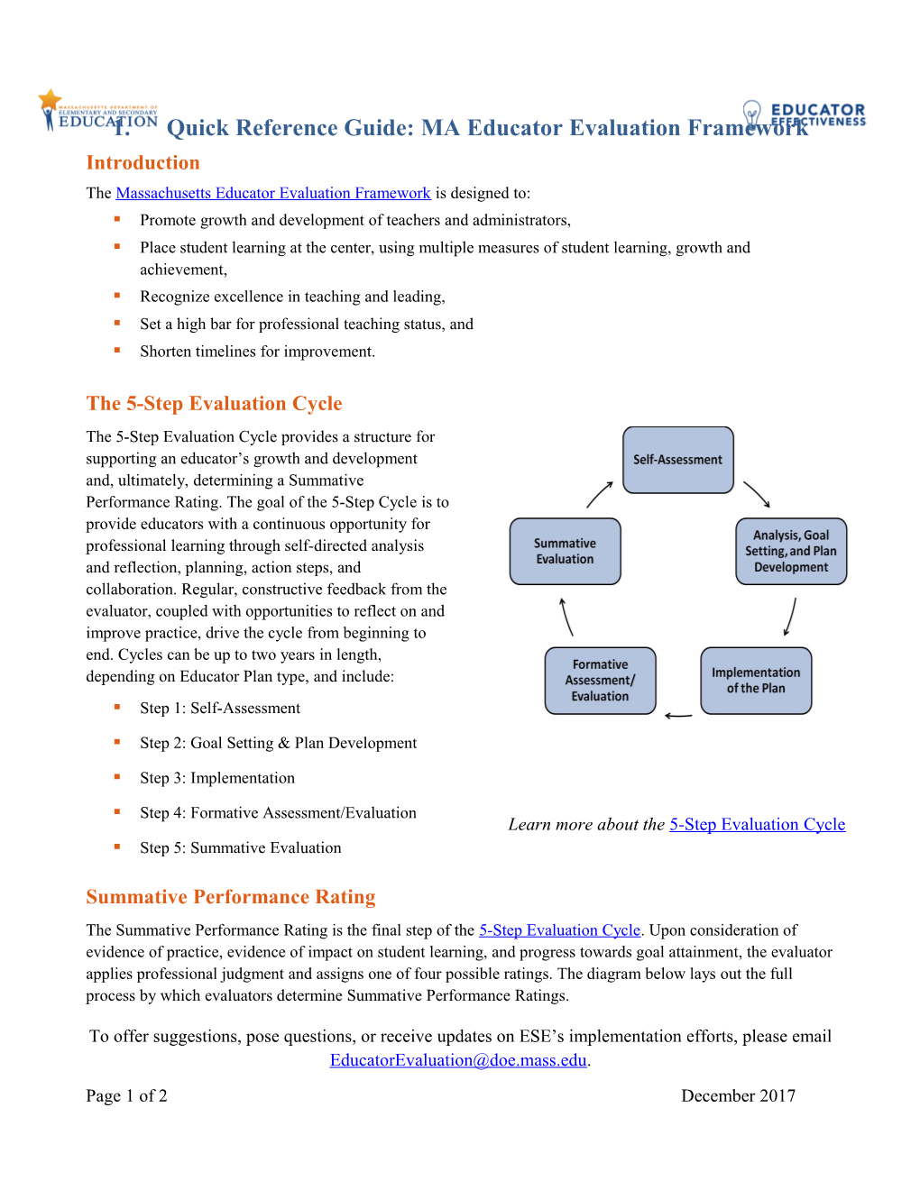 Quick Reference Guide: MA Educator Evaluation Framework