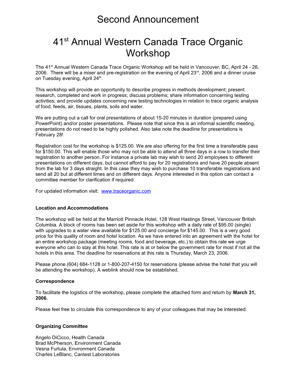 41St Annual Western Canada Trace Organic Workshop